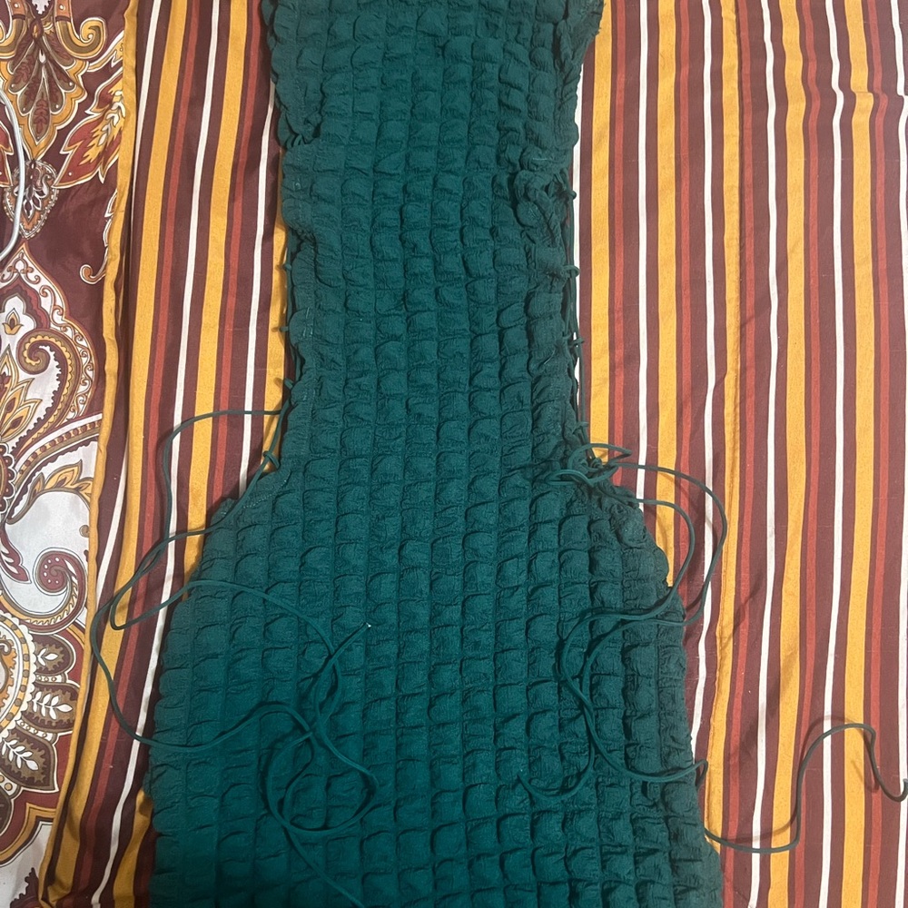 Olive green dress. Ties on both sides
